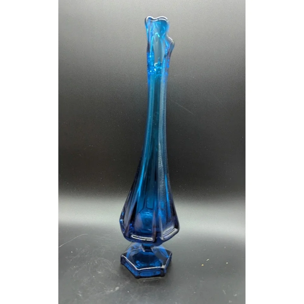 Vintage Viking Glass Epic Collum Bluenique Swung Vase 12